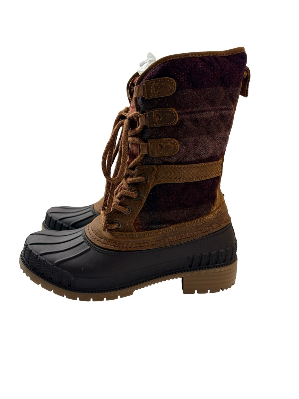 Kamik Winter Boots Plaid Waterproof Insulated Snow Boots Brown Rubber NWT Rugged